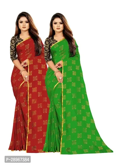 Womens Foil Print Bollywood Chiffon Saree Pack Of 2