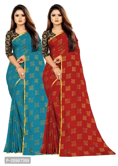 Womens Foil Print Bollywood Chiffon Saree Pack Of 2