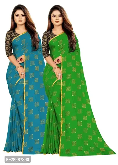 Womens Foil Print Bollywood Chiffon Saree Pack Of 2