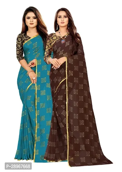 Womens Foil Print Bollywood Chiffon Saree Pack Of 2