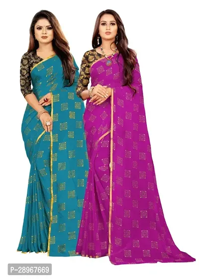 Womens Foil Print Bollywood Chiffon Saree Pack Of 2