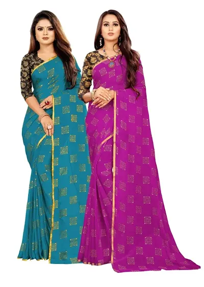 Womens Bollywood Chiffon Saree With Blouse Pack Of 2