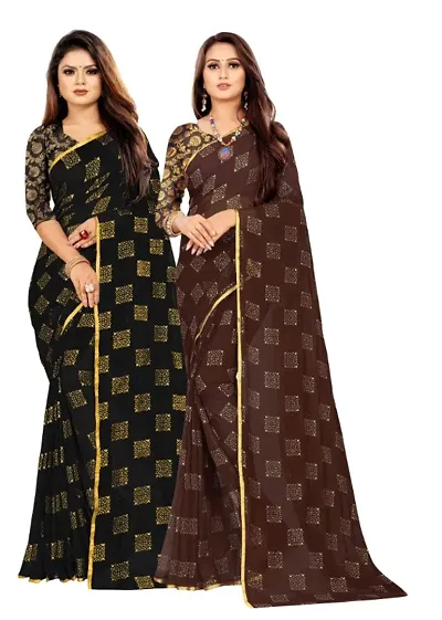 Womens Bollywood Chiffon Saree With Blouse Pack Of 2