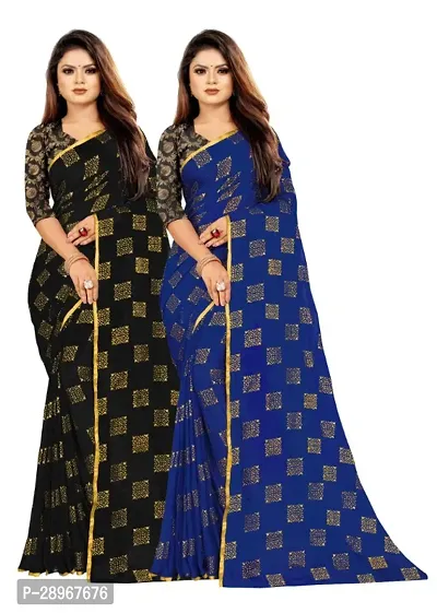 Womens Foil Print Bollywood Chiffon Saree Pack Of 2