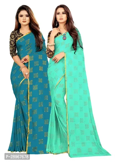 Womens Foil Print Bollywood Chiffon Saree Pack Of 2