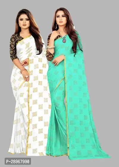 Womens Foil Print Bollywood Chiffon Saree Pack Of 2