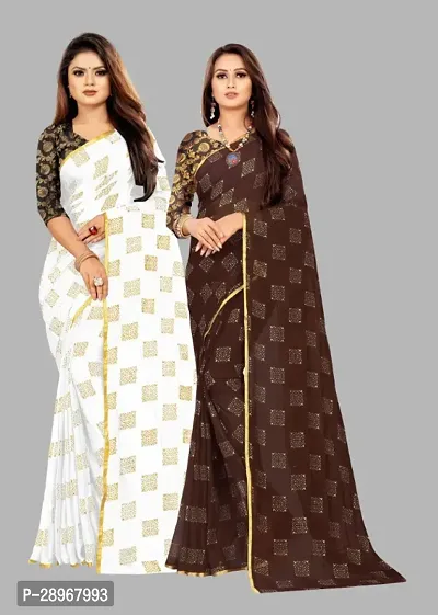 Womens Foil Print Bollywood Chiffon Saree Pack Of 2