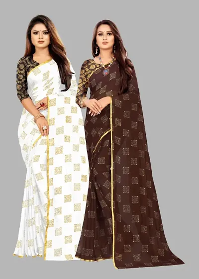 Womens Bollywood Chiffon Saree With Blouse Pack Of 2