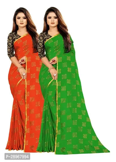 Womens Foil Print Bollywood Chiffon Saree Pack Of 2