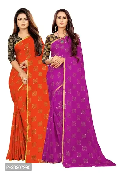 Womens Foil Print Bollywood Chiffon Saree Pack Of 2