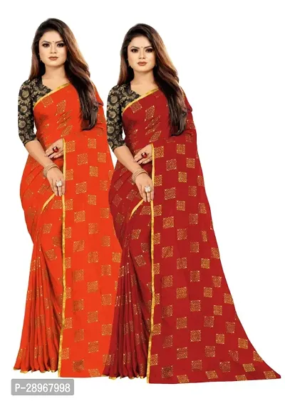 Womens Foil Print Bollywood Chiffon Saree Pack Of 2