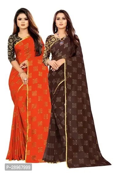 Womens Foil Print Bollywood Chiffon Saree Pack Of 2