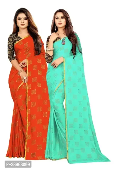 Womens Foil Print Bollywood Chiffon Saree Pack Of 2