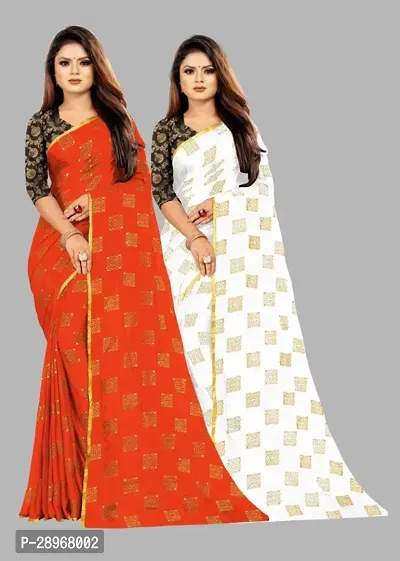 Womens Foil Print Bollywood Chiffon Saree Pack Of 2