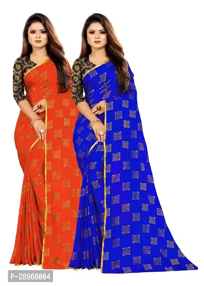 Womens Foil Print Bollywood Chiffon Saree Pack Of 2