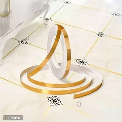 Tile Tape Gap Sealing For Floor Tape Waterproof, Gold Tile Tape For Walls Strip Stickers For Flooring, Self-Adhesive Sticker (Gold, 50 X 1 Cm)-thumb0