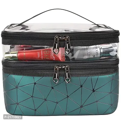 MKPCW Makeup Bags Double layer Travel Cosmetic Cases Make up Organizer Toiletry Bags (Dark green)-thumb3