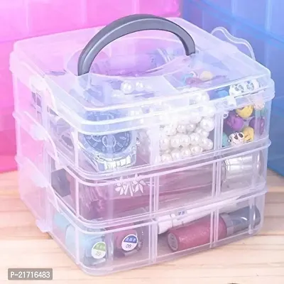 Vitzie 3-Tier 18 Sections Transparent Stackable Adjustable Compartment Slot Plastic Craft Storage Box Organizer for Jewelry Accessory Drawer Colour May Very (Medium),-thumb3