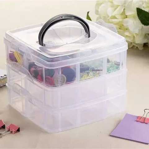 Vitzie 3-Tier 18 Sections Transparent Stackable Adjustable Compartment Slot Plastic Craft Storage Box Organizer for Jewelry Accessory Drawer Colour May Very (Medium),