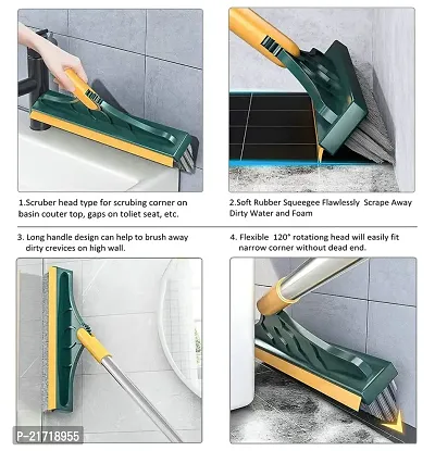 2 in 1 Floor Brush Scrubber with Long Handle Upgrade 3 Poles 53.5'' Grout Brush Scrape Stiff Bristle Cleaning Scrub Brush with Squeegee 120?Rotating Tile Brush for Cleaning Bathroom Glass Kitchen-thumb4