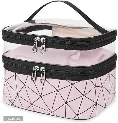 Travel Cosmetic Makeup Bags Organizer Toiletry Pouch 2 Zipper Double Layer Travel Toiletry Kit  (Pink)