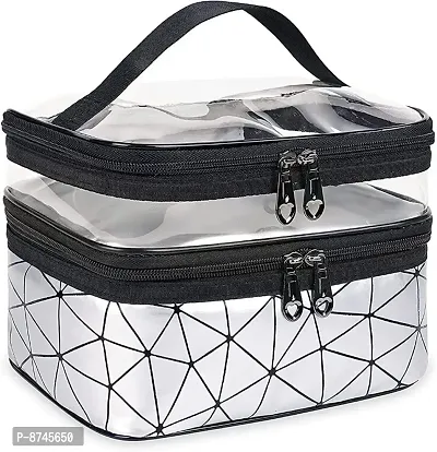 Double Layer Makeup Pouch for Women Cosmetic Bag Travel Toiletry Kit  (Silver)
