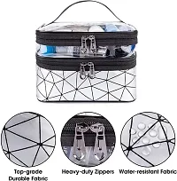 Double Layer Makeup Pouch for Women Cosmetic Bag Travel Toiletry Kit  (Silver)-thumb2