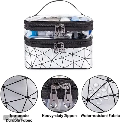 Double Layer Makeup Pouch for Women Cosmetic Bag Travel Toiletry Kit  (Silver)-thumb3