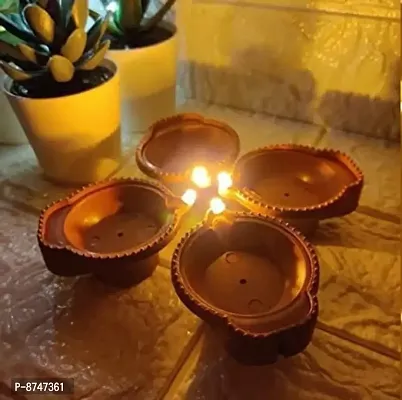 Water Sensor Led Diyas Candle With Water Sensing Technology E-Diya, Warm Orange Ambient Lights, Battery Operated ( 4 Pieces )-thumb0