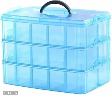 30 Grid Foldable 3 Layer Tape Transparent Storage Box MAKEUP Vanity Box Storage Box  (Blue)