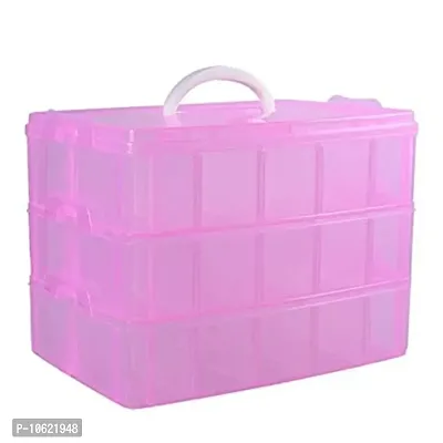 3 Layer 30 Grid Adjustable Storage Box For Jewellery,Cosmetics,Makeup etc Storage Box  (Pink)
