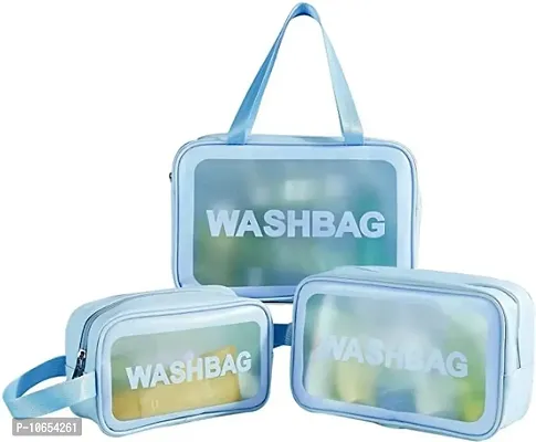 3 PCS Zipper Cosmetic Travel Toiletry Makeup Wash Bag Organizer Carry Pouch Set Travel Toiletry Kit  (sky blue ))