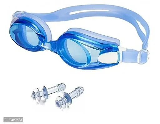 Swim Silicone Anti-Fog Coated Swimming Eyewear Adult Goggles with Ear Plugs Blue Swimming Goggles-thumb0