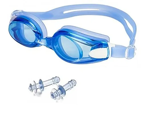 Swim Silicone Anti-Fog Coated Swimming Eyewear Adult Goggles with Ear Plugs Blue Swimming Goggles
