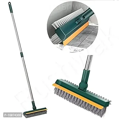 Bathroom Cleaning Brush with Wiper Upgraded 3 in 1 Tiles Cleaning Brush Bathroom Brush with Long Handle 180deg; Rotate Bathroom Floor Cleaning Brush