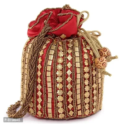 Designer Rajasthani Style Royal Silk Embroidered Red Potli bag-thumb0