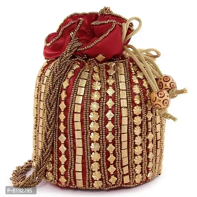 Designer Rajasthani Style Royal Silk Embroidered Maroon Potli bag-thumb0
