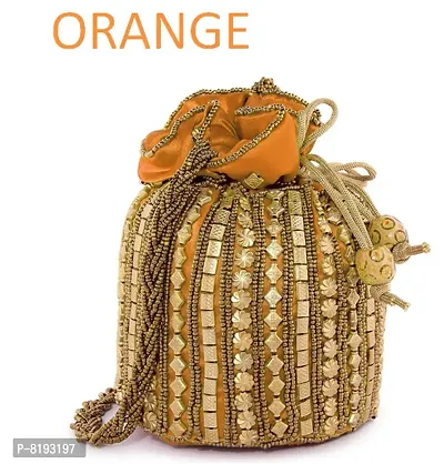 Designer Rajasthani Style Royal Silk Embroidered Orange Potli bag