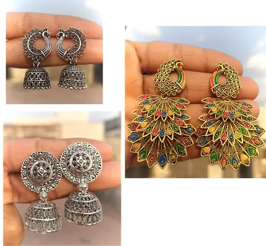 BULBUL AMAZING COLLECTION OF OXIDISED EARRINGS pack of 3