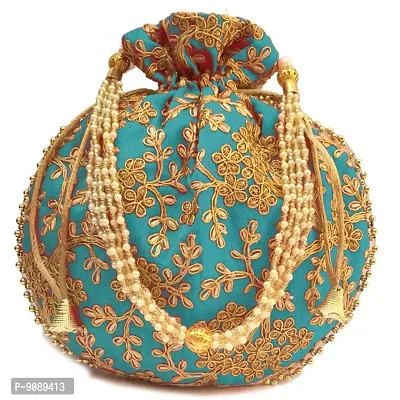 Designer Rajasthani Style Royal Silk Embroidered Potli bag-thumb0