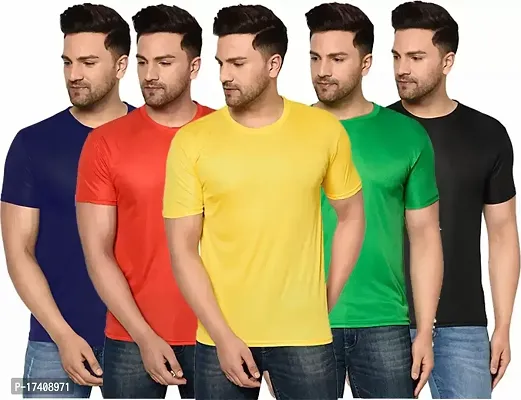 Elegant Polyester Solid Round Neck Tees For Men- Pack of 5-thumb0