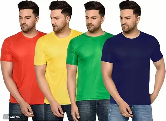 Elegant Polyester Solid Round Neck Tees For Men- Pack of 4