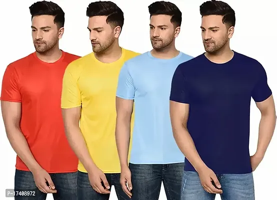 Elegant Polyester Solid Round Neck Tees For Men- Pack of 4-thumb0