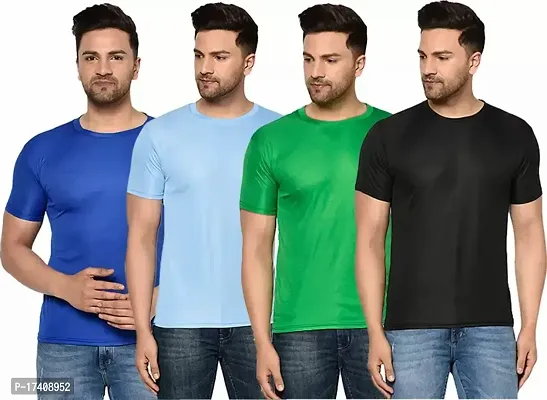 Elegant Polyester Solid Round Neck Tees For Men- Pack of 4