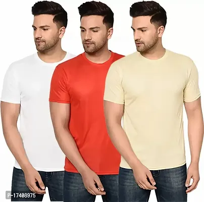 Elegant Polyester Solid Round Neck Tees For Men- Pack of 3