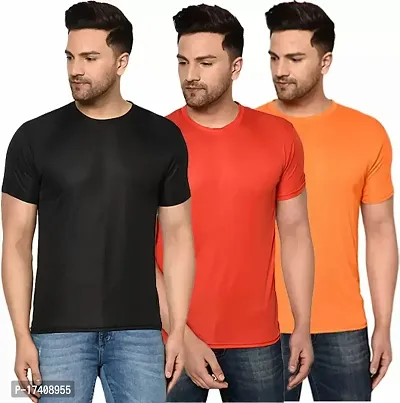 Elegant Polyester Solid Round Neck Tees For Men- Pack of 3