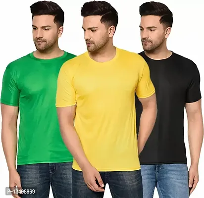 Elegant Polyester Solid Round Neck Tees For Men- Pack of 3