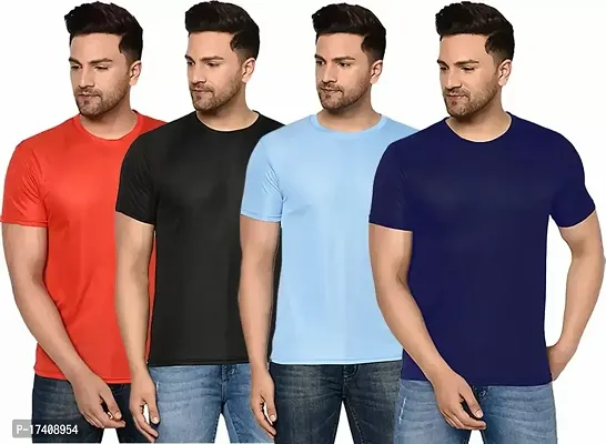 Elegant Polyester Solid Round Neck Tees For Men- Pack of 4-thumb0