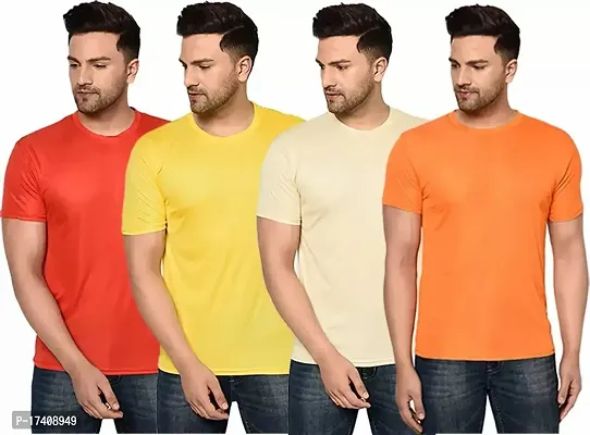 Elegant Polyester Solid Round Neck Tees For Men- Pack of 4-thumb0