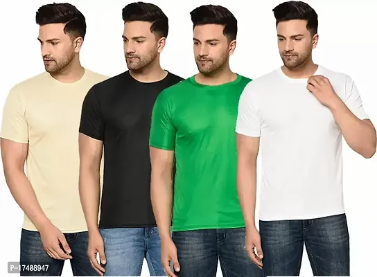 Elegant Polyester Solid Round Neck Tees For Men- Pack of 4